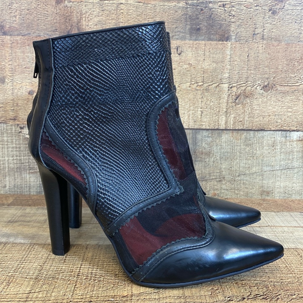 Jeffrey Campbell High Heel Bootie Womens Size 10 Black Mesh Peek A Boo Pointed